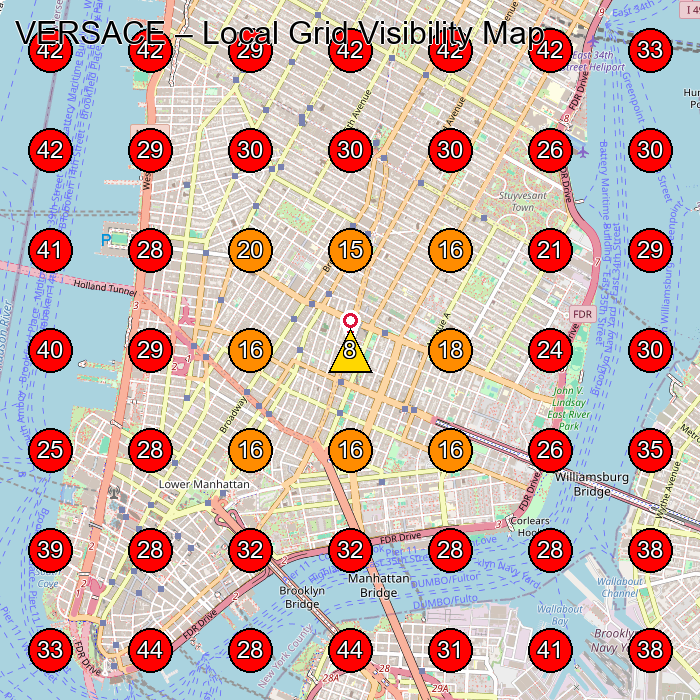VERSACE GeoGrid visibility map for Negozio Di Abbigliamento in New York